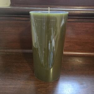 Pottery Barn Accents Olive Green Pillar Candle 4" X 8"